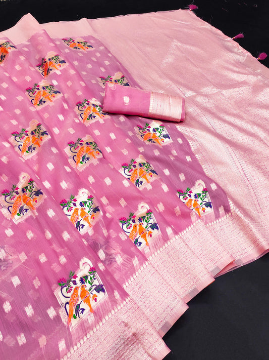 AJ-COTTON-PARROT PREMIUM SOFT COTTON SILK SAREE BEST FOR SUMMERS WITH BEAUTIFUL LIGHT COLOUR MATCHING WITH PARROT DESIGN WITH MEENA KARI WORK