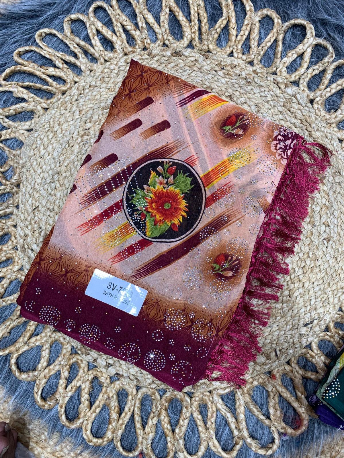 SV-7043 RENIYAL SAREE WITH SIROSKI ANDD JHALAR WITH BEAUTIFUL PRINT