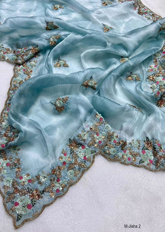 M-JISHA-2 Jimmy choo saree c-pallu multi coloured seqance + coding lace