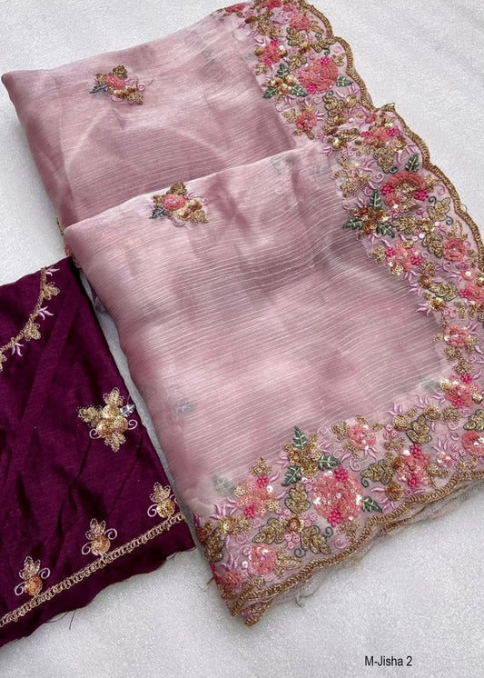 M-JISHA-2 Jimmy choo saree c-pallu multi coloured seqance + coding lace