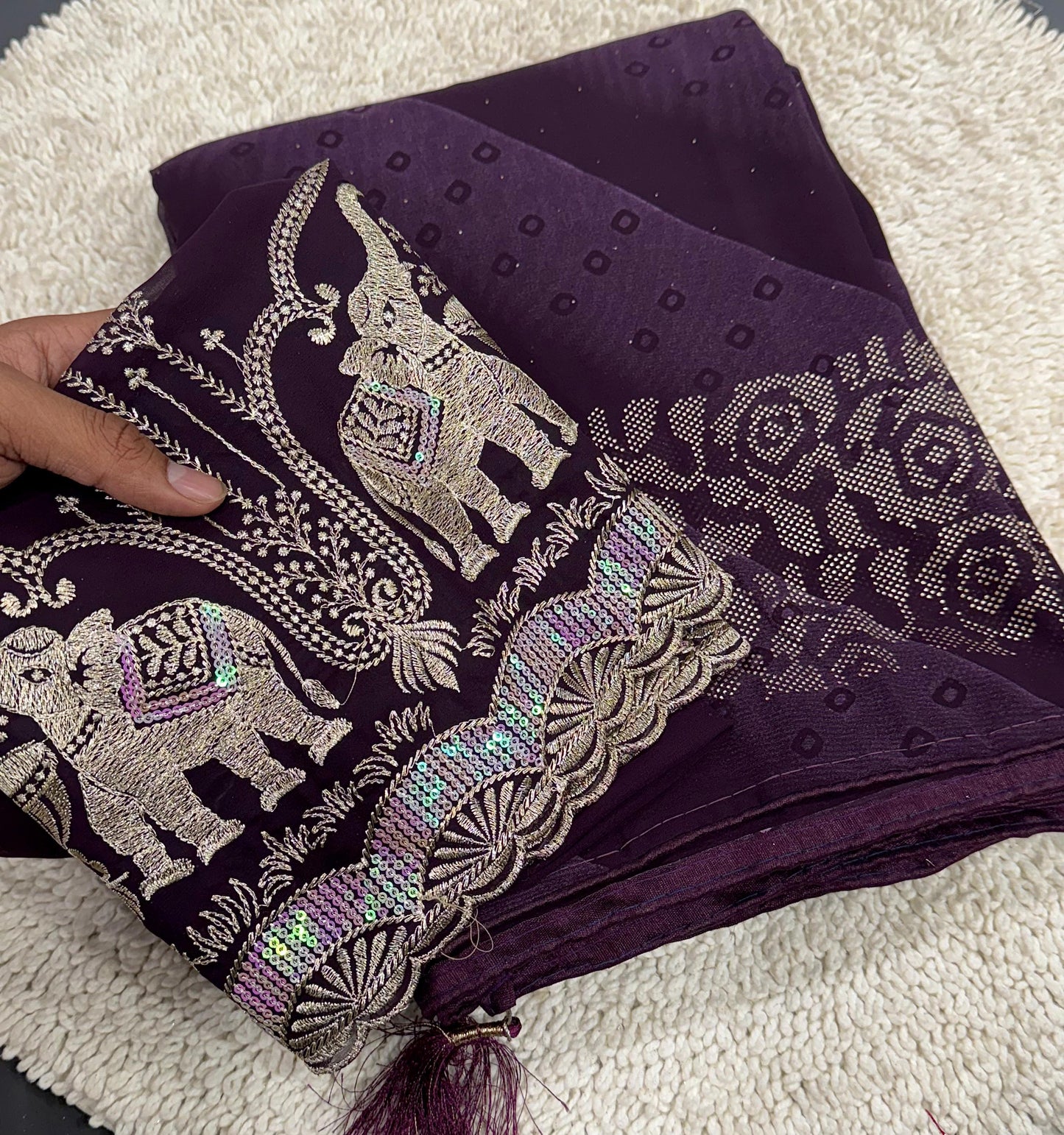NN-2007 PREMIUM Georgette fabric with beautiful print with panel coarding foil allover saree.