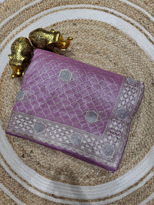 RJ-MOON Premium twill net saree with heavy embroidery C-Pallu designer saree with beautiful design on body all over with Swarovski