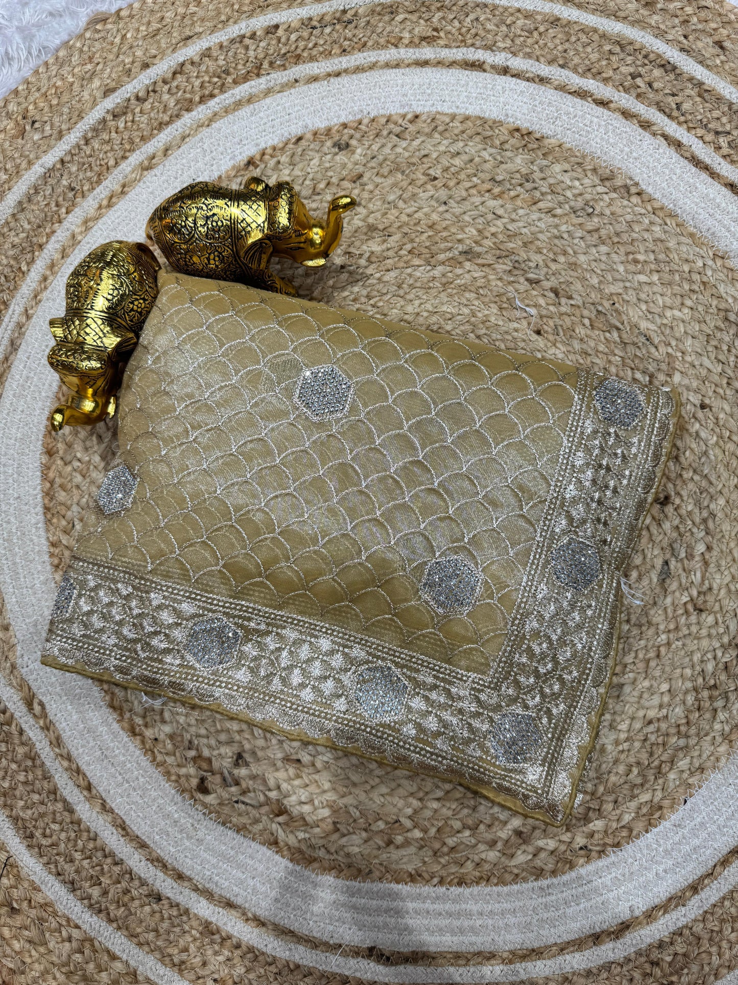 RJ-MOON Premium twill net saree with heavy embroidery C-Pallu designer saree with beautiful design on body all over with Swarovski