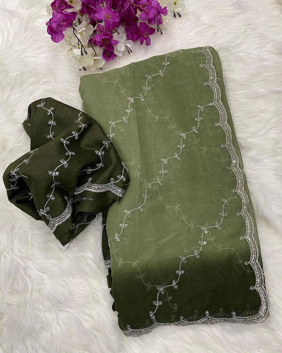 AS-1029 Simmer chiffon with silver jari with sequence embroidery design
