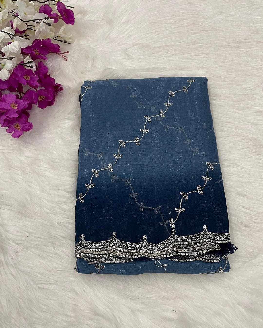 AS-1029 Simmer chiffon with silver jari with sequence embroidery design