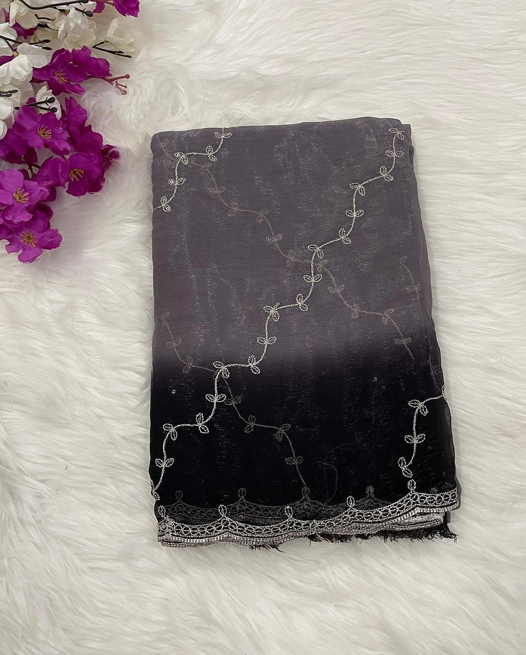AS-1029 Simmer chiffon with silver jari with sequence embroidery design