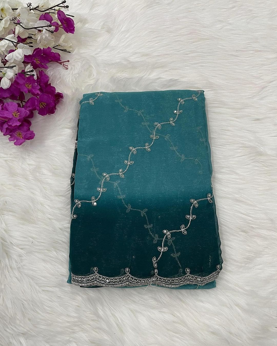 AS-1029 Simmer chiffon with silver jari with sequence embroidery design
