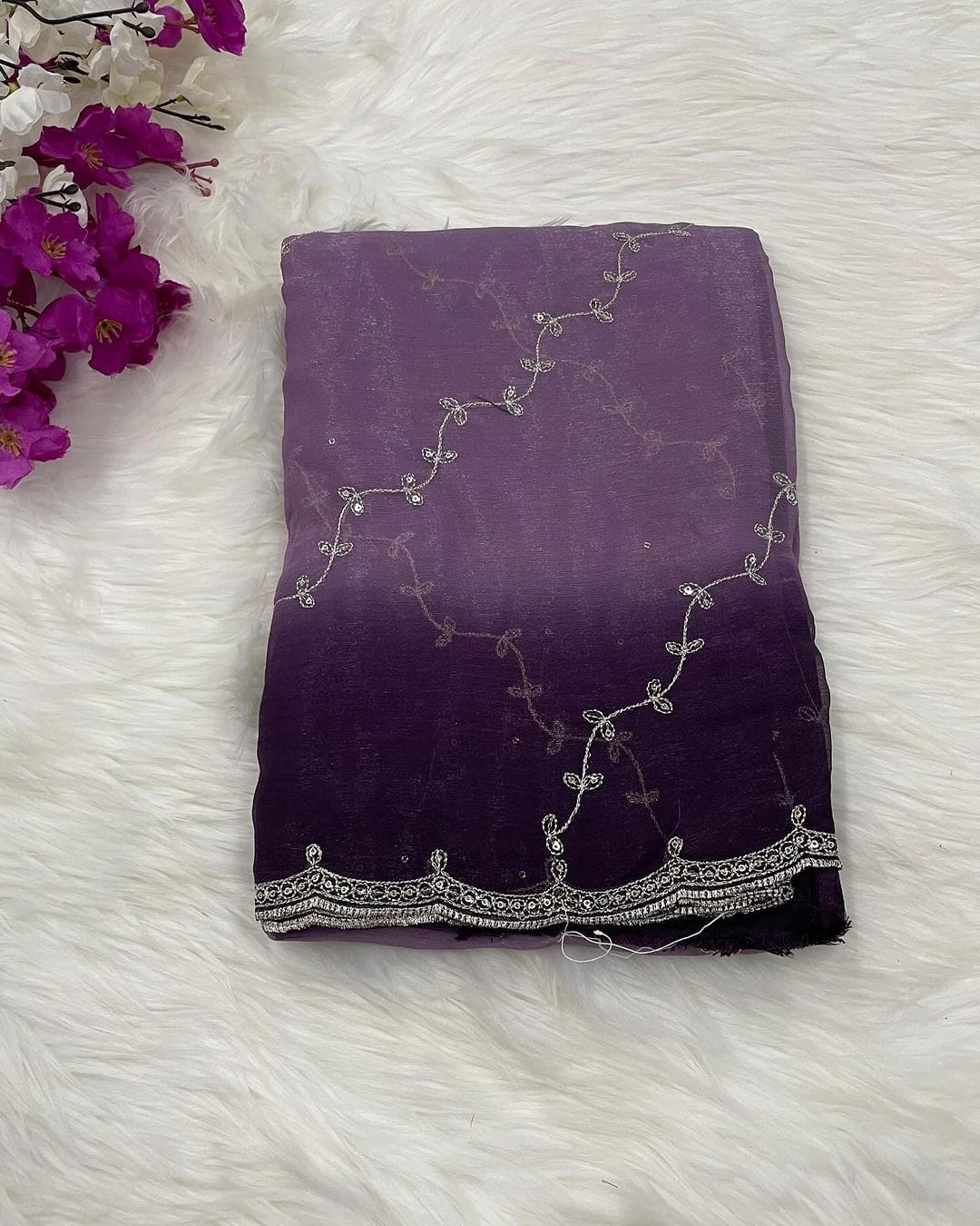 AS-1029 Simmer chiffon with silver jari with sequence embroidery design