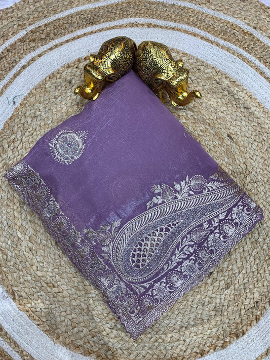 KAS-AARVI TRENDING CRUNCHY SAREE WITH BEAUTIFUL DESIGN ON PALLU WITH HEAVY EMBROIDERY WORK