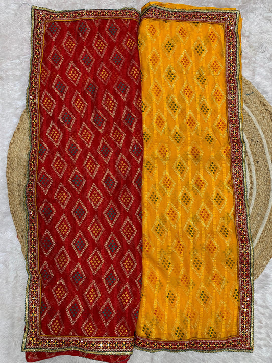 RJ-SHANDAR PREMIUM BANDHANI SAREE WITH FOIL WORK WITH BEAUTIFUL WORK BORDER