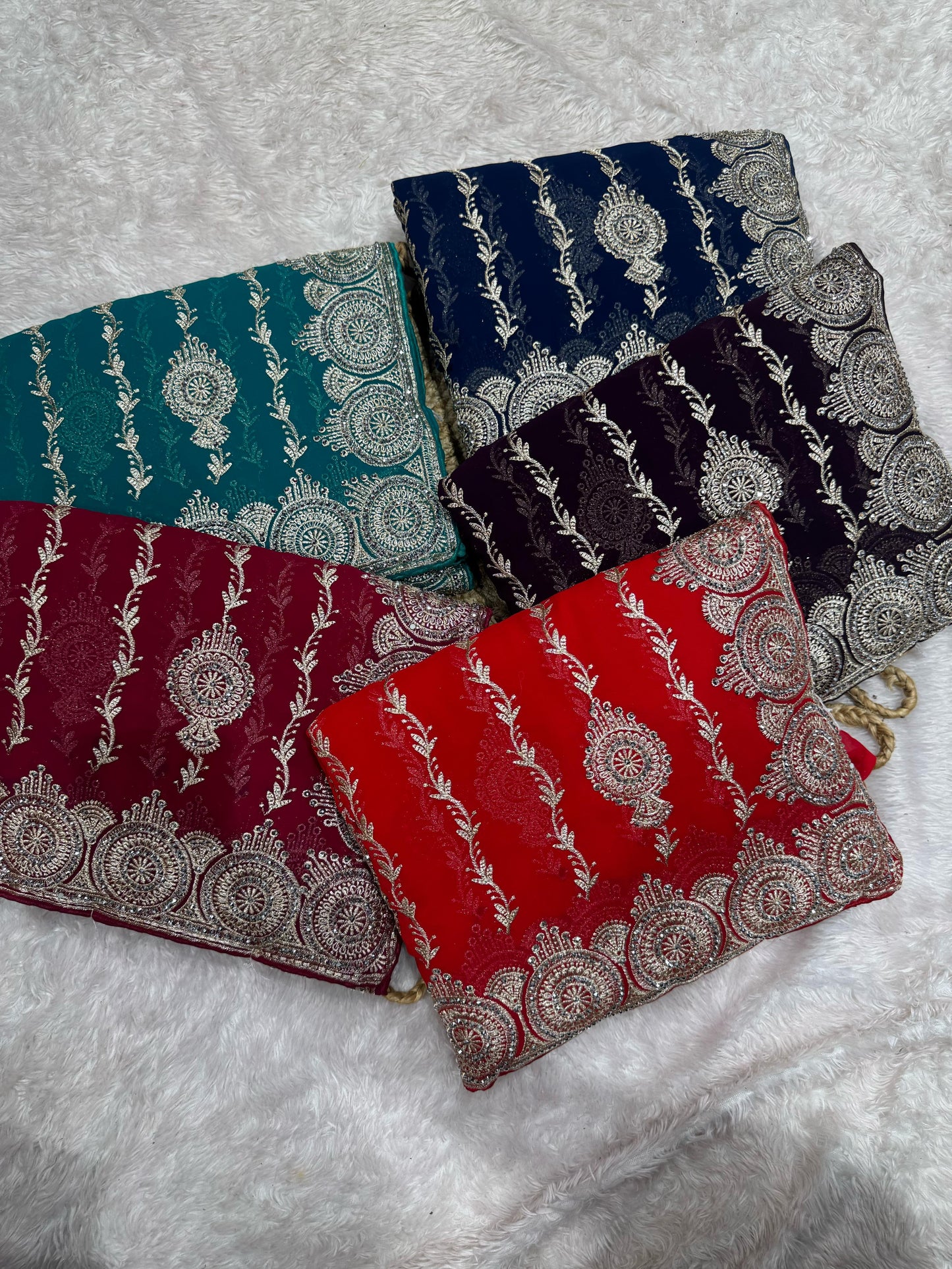 BS-SHALINI BLOOMING SAREE WITH PREMIUM HEAVY EMBROIDERY WORK LINING PATTERN WITH BHUTA DESIGN WITH HEAVY DIAMOND WORK ALL OVER