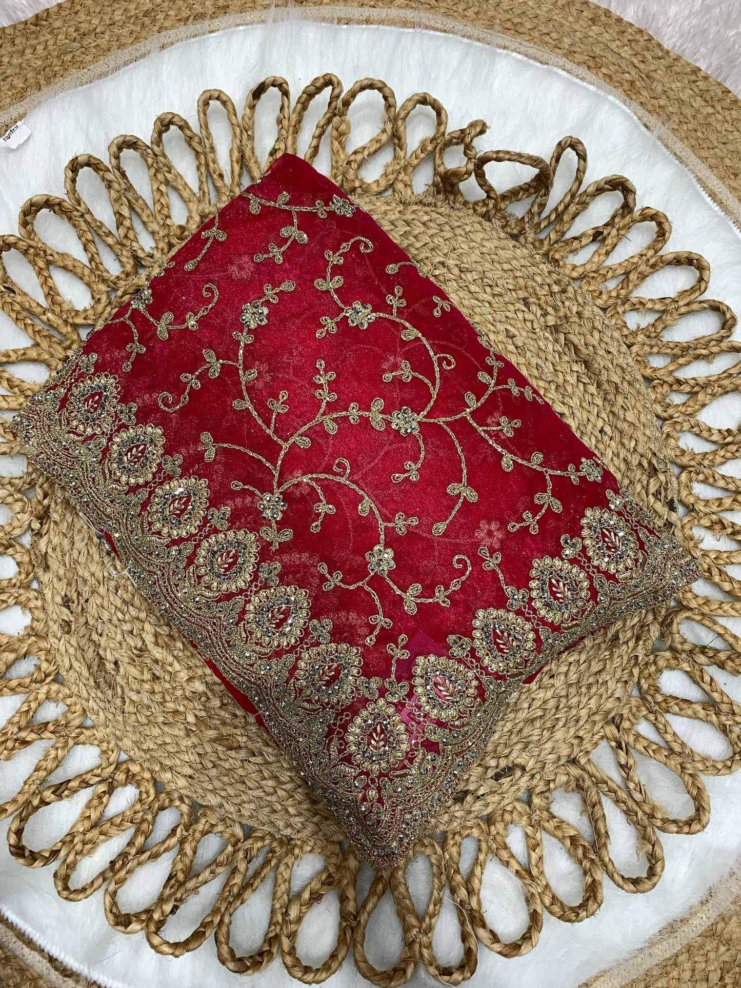 BS-RESHMI-DUPPTA PREMIUM TWILL NET SAREE WITH BEAUTIFUL JHAL WORK ALL OVER WITH DIAMOND SILVER JARKAN ALL OVER THE SAREE