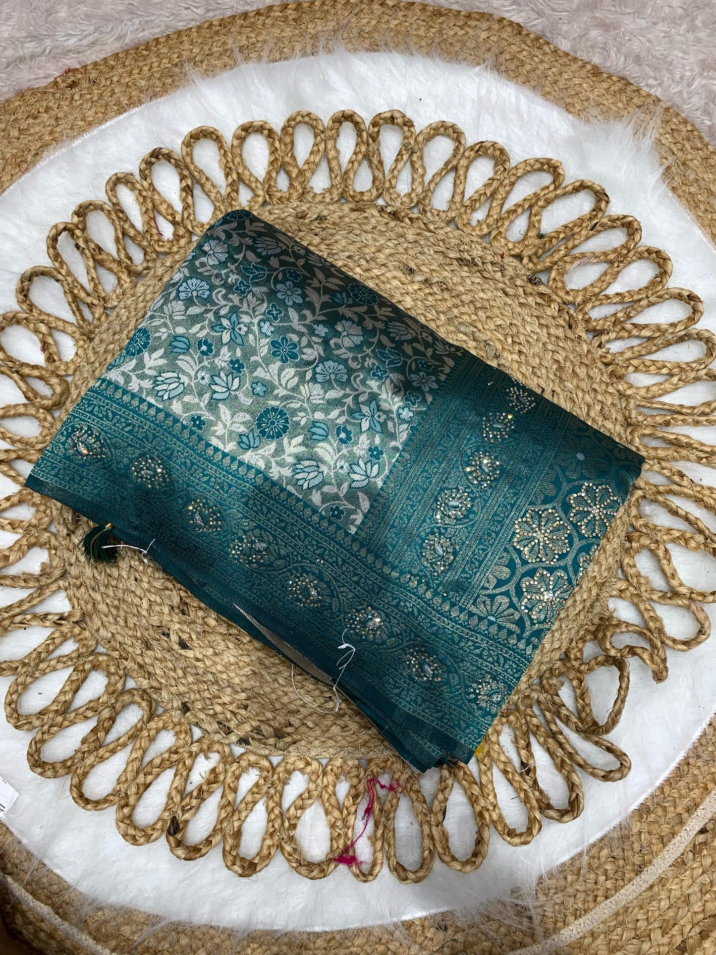 BS-KANJIVARAM PURE KANJIVARAM SILK WITH HEAVY JARKAN WORK ALL OVER WITH RICH PALLU WITH TASSELS ATTACHED
