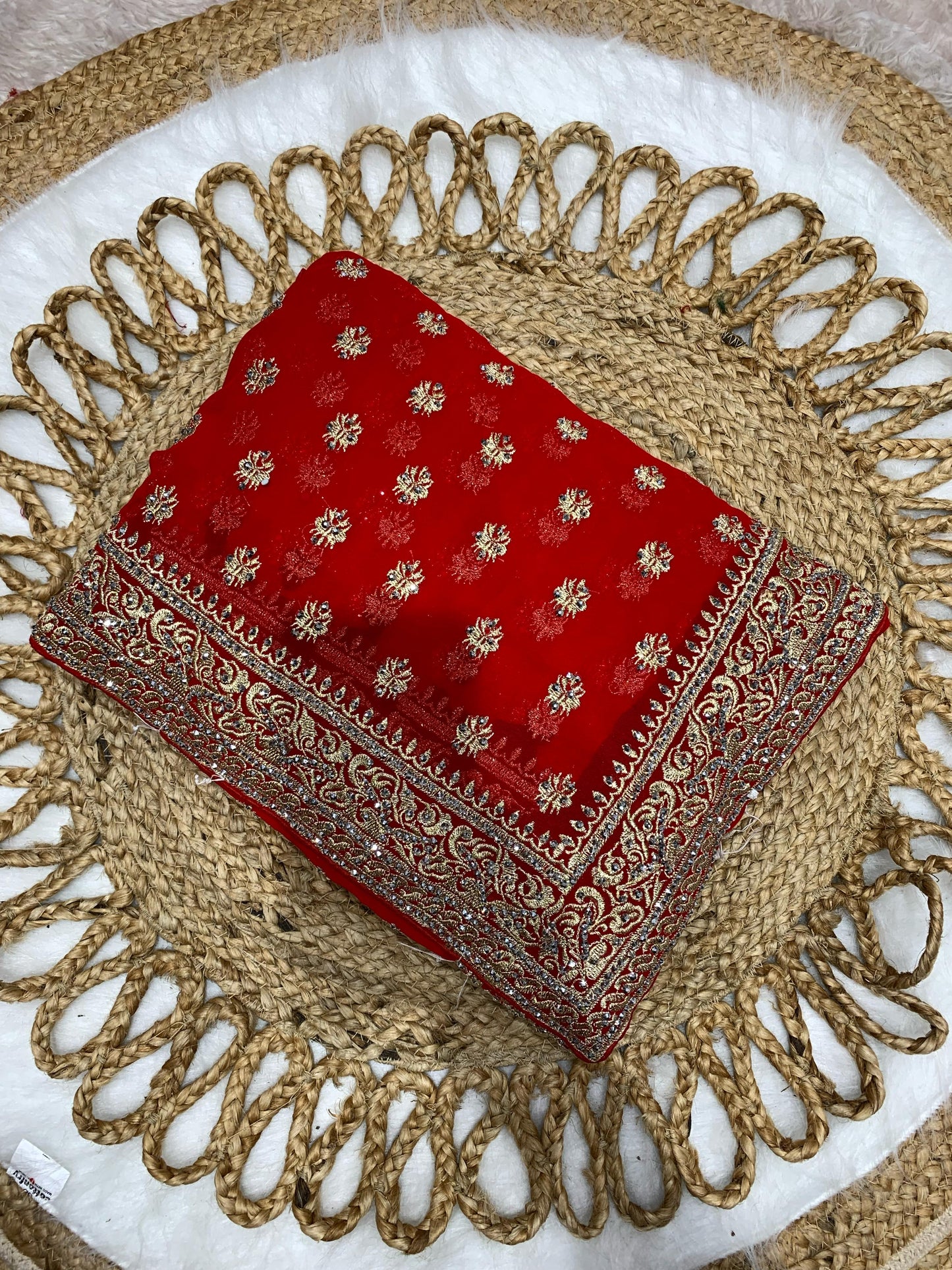BS-BINDHIA BLOOMING SAREE WITH HEAVY JARKAN WORK WITH BHUTI DESIGN ALL OVER
