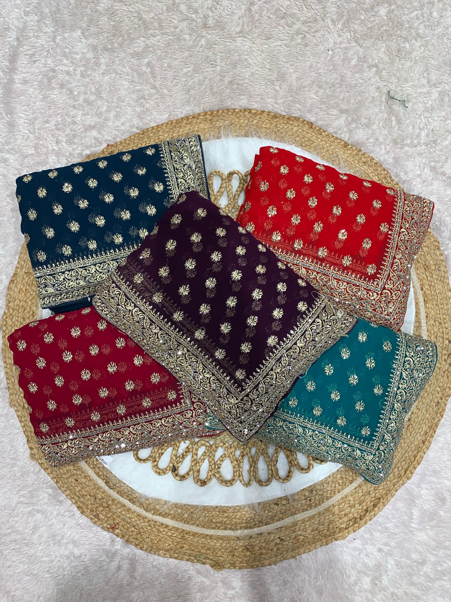BS-BINDHIA BLOOMING SAREE WITH HEAVY JARKAN WORK WITH BHUTI DESIGN ALL OVER