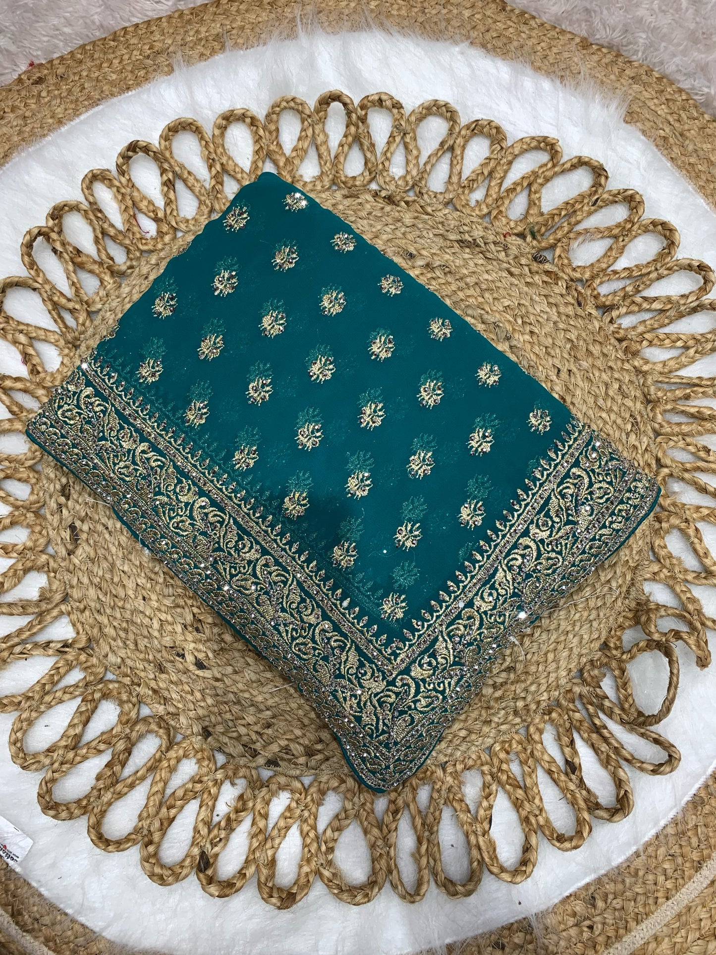 BS-BINDHIA BLOOMING SAREE WITH HEAVY JARKAN WORK WITH BHUTI DESIGN ALL OVER
