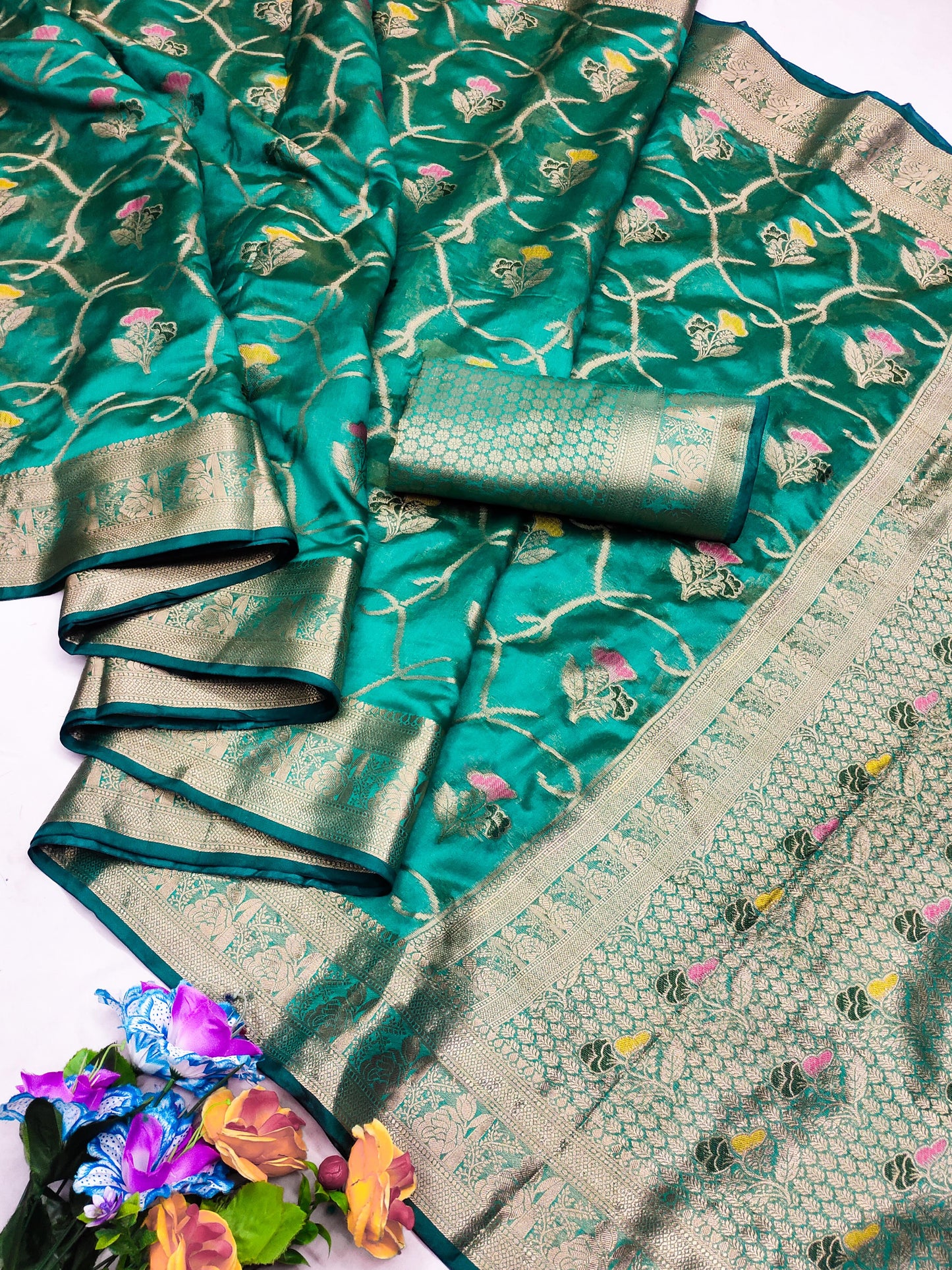 OG-HELLY SIMMER ORGANZA SAREE WITH MEENAKARI WORK WITH BEAUTIFUL DESIGN