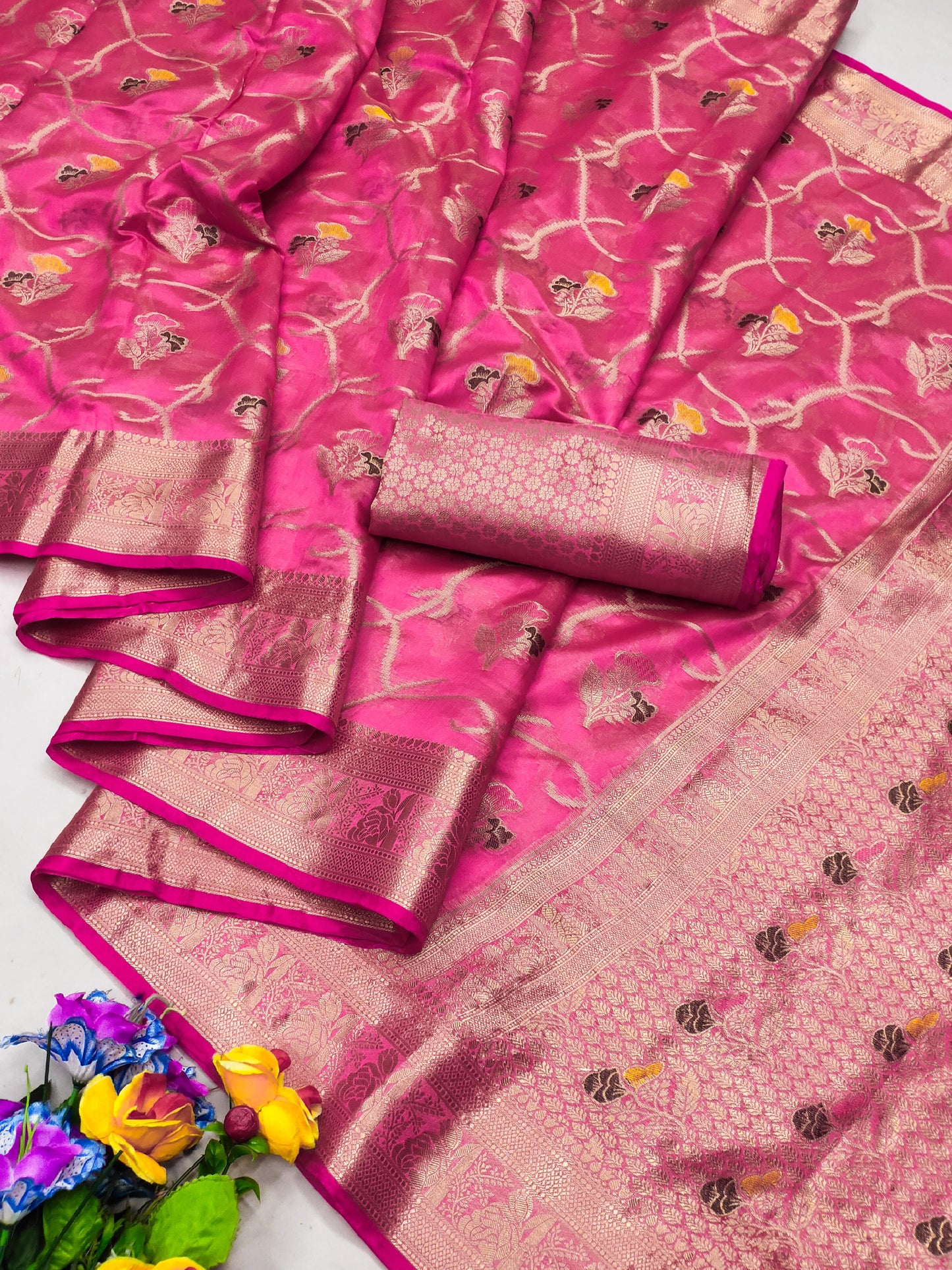 OG-HELLY SIMMER ORGANZA SAREE WITH MEENAKARI WORK WITH BEAUTIFUL DESIGN