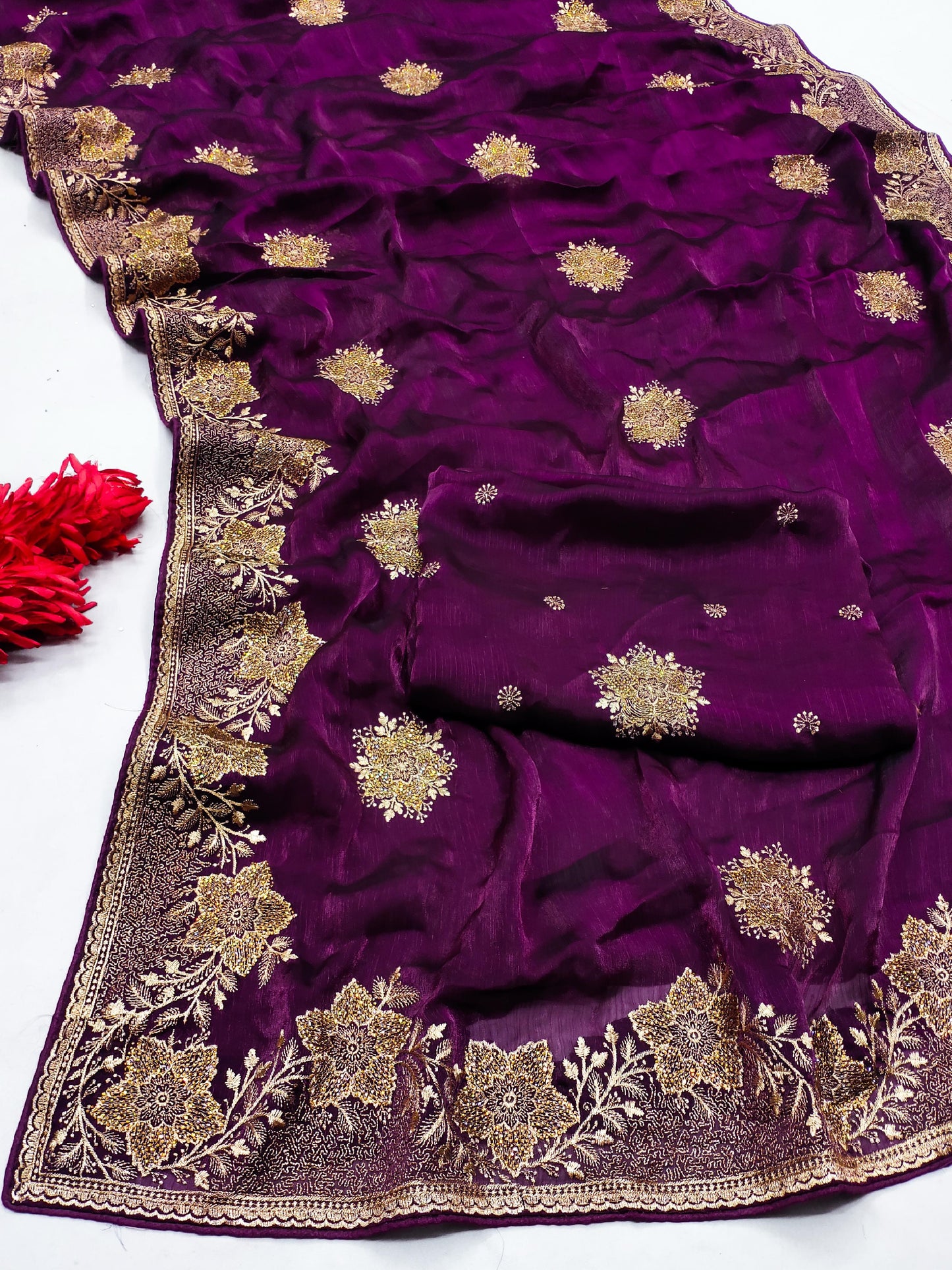 DF-DIYA PREMIUM MULMUL CHIFFON SAREE INSPIRED BY BOLLYWOOD SAREE WITH EMBROIDERRY WORK ALL OVER