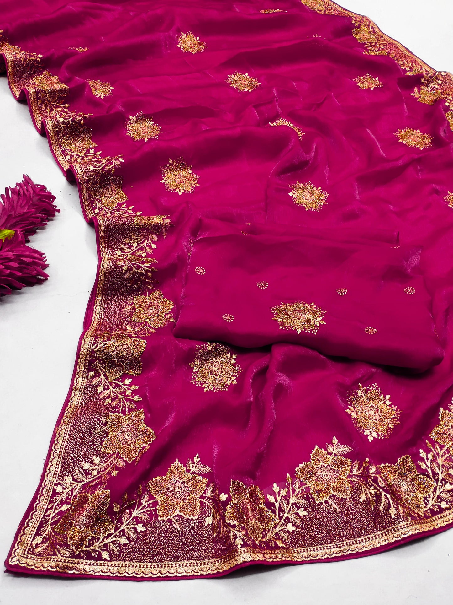 DF-DIYA PREMIUM MULMUL CHIFFON SAREE INSPIRED BY BOLLYWOOD SAREE WITH EMBROIDERRY WORK ALL OVER