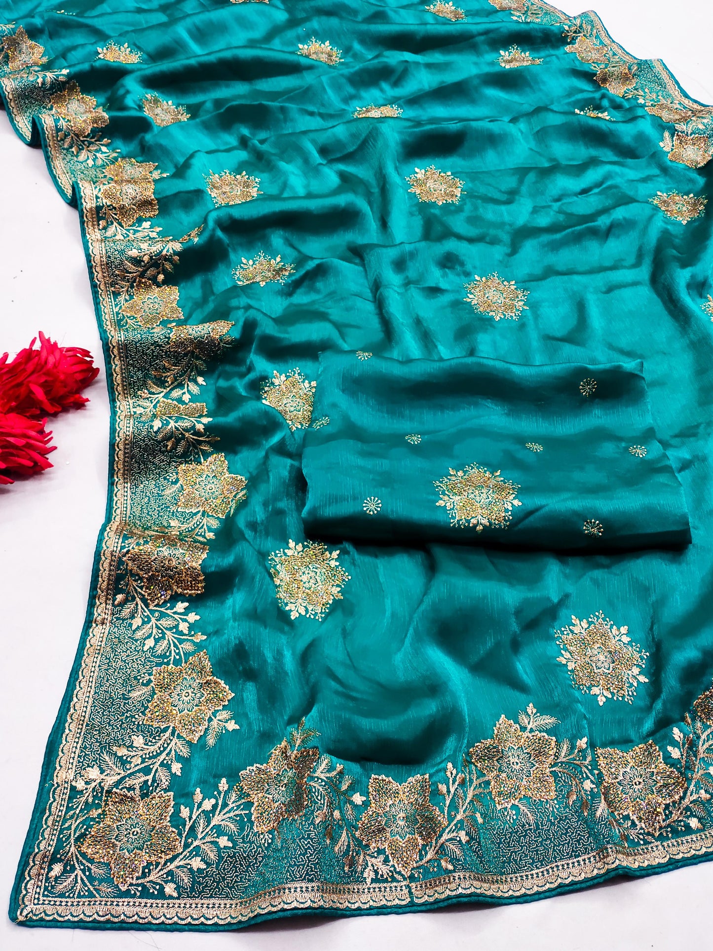 DF-DIYA PREMIUM MULMUL CHIFFON SAREE INSPIRED BY BOLLYWOOD SAREE WITH EMBROIDERRY WORK ALL OVER