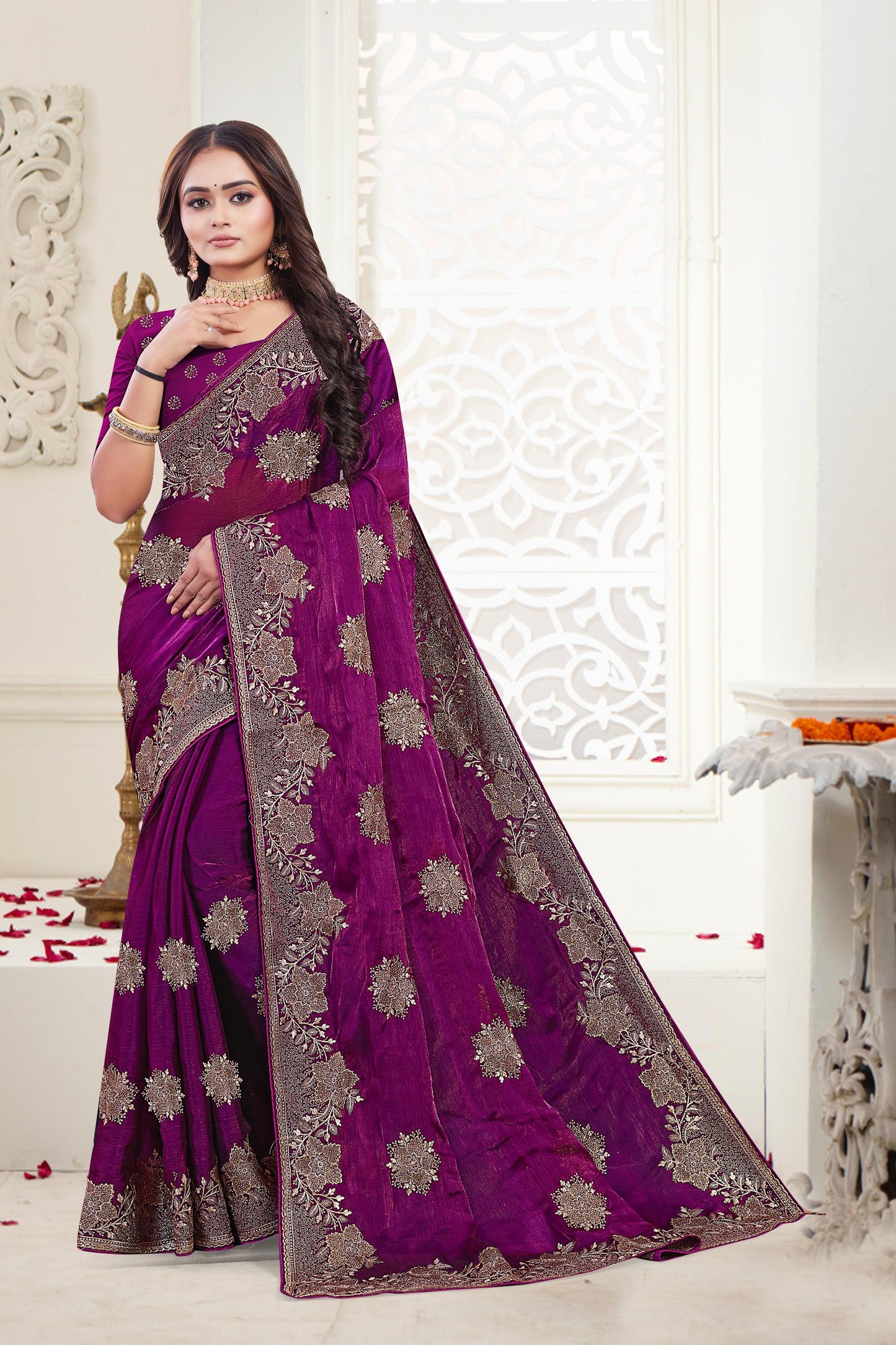 DF-DIYA PREMIUM MULMUL CHIFFON SAREE INSPIRED BY BOLLYWOOD SAREE WITH EMBROIDERRY WORK ALL OVER