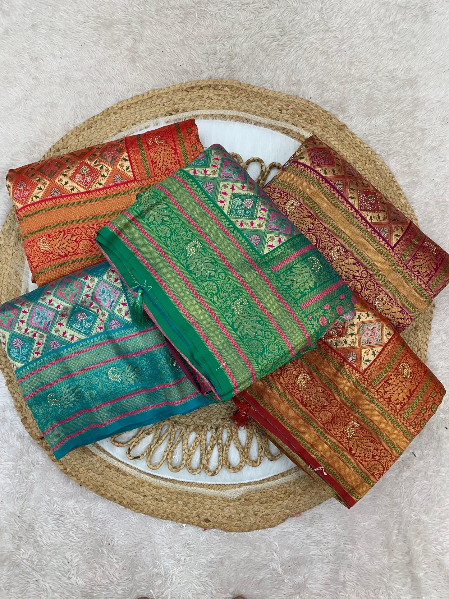 BS-SAUNDRYA PURE PASHMINA DHARMAVARAM SAREE WITH UNIQUE BEAUTIFUL DESIGN CRAFTED WITH JARKAN WORK ALL OVER