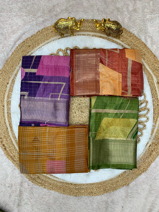 CP-7065 DOLA CHEX SAREE WITH BEAUTIFUL ZIG ZAG PATTERN WITH 6.30 MTR CUT