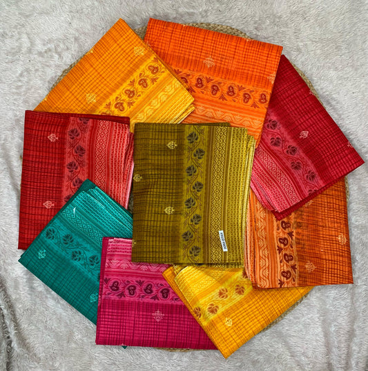 CT-DORIA-QUEEN PURE SUTI COTTON SAREE WITH BEAUTIFULL PRINT FLOWER AND CHEX PATTERN