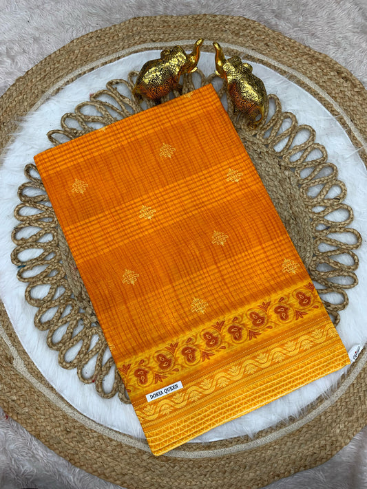 CT-DORIA-QUEEN PURE SUTI COTTON SAREE WITH BEAUTIFULL PRINT FLOWER AND CHEX PATTERN