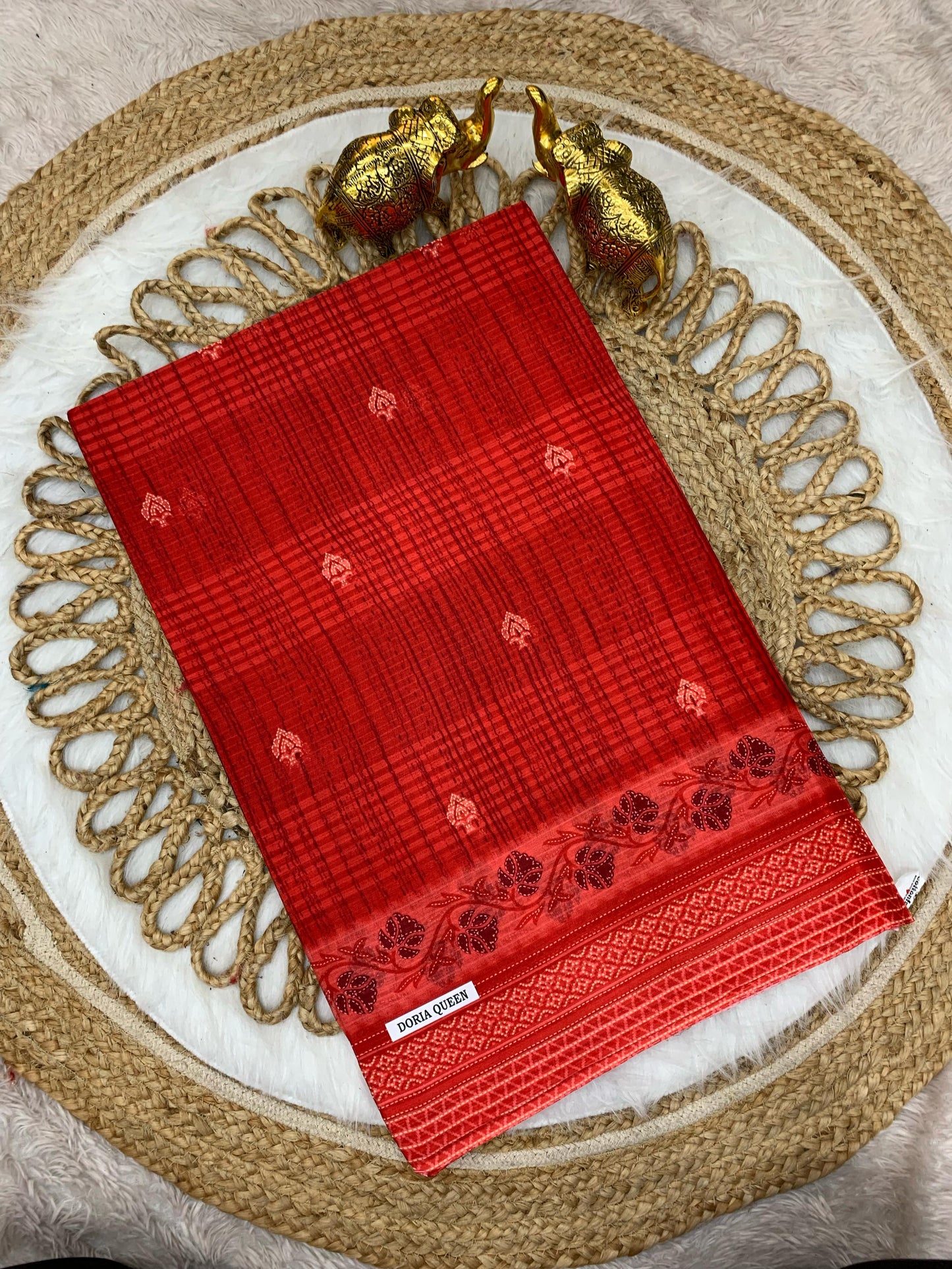 CT-DORIA-QUEEN PURE SUTI COTTON SAREE WITH BEAUTIFULL PRINT FLOWER AND CHEX PATTERN