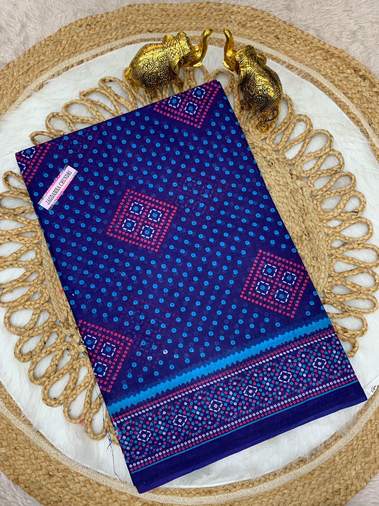 CT-JAGDAMBA-CHUNRI PURE SUTI COTTON SAREE WITH BEAUTIFUL CHUNRI PRINTS