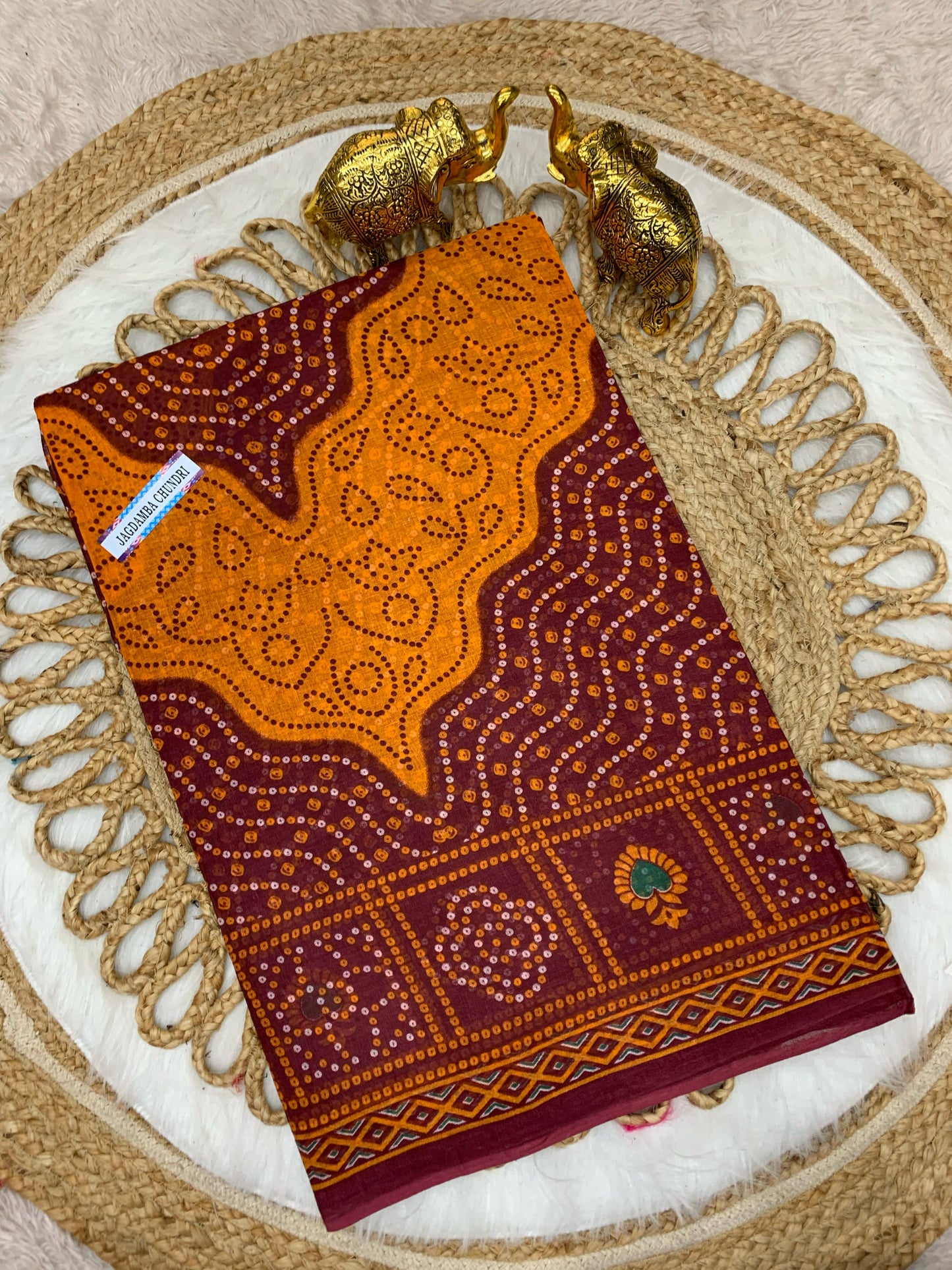 CT-JAGDAMBA-CHUNRI PURE SUTI COTTON SAREE WITH BEAUTIFUL CHUNRI PRINTS