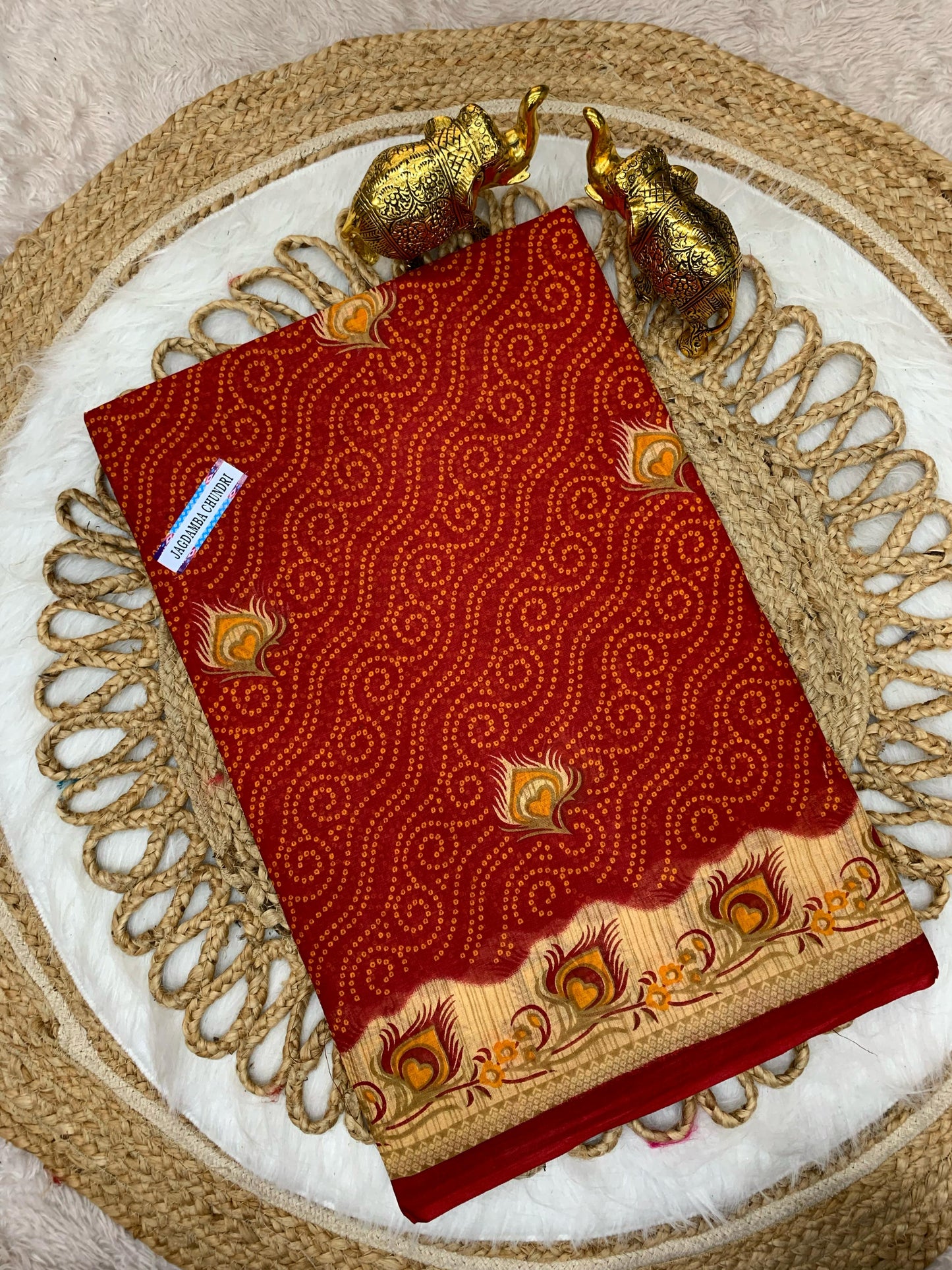 CT-JAGDAMBA-CHUNRI PURE SUTI COTTON SAREE WITH BEAUTIFUL CHUNRI PRINTS