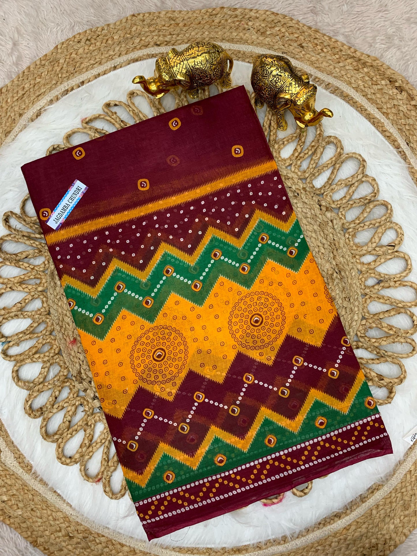 CT-JAGDAMBA-CHUNRI PURE SUTI COTTON SAREE WITH BEAUTIFUL CHUNRI PRINTS
