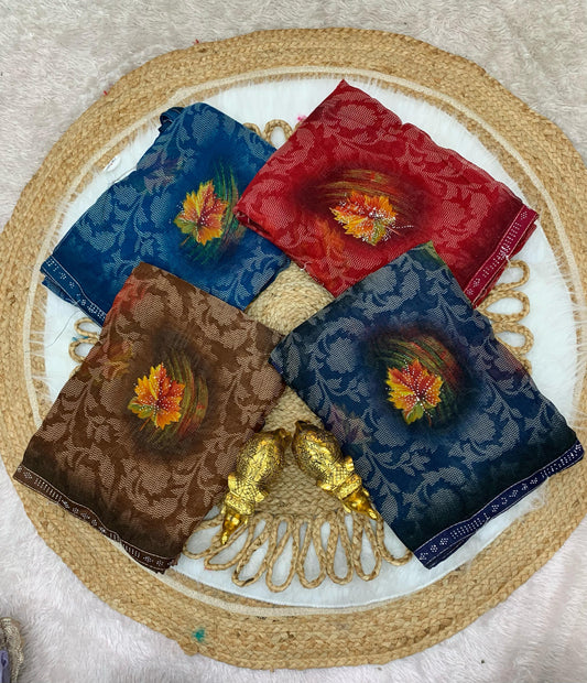 RR-SPRITE GEORGETTE SAREE WITH BEAUTFUL FLOWER DESIGN WITH SIROSKI