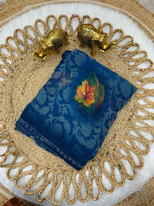 RR-SPRITE GEORGETTE SAREE WITH BEAUTFUL FLOWER DESIGN WITH SIROSKI