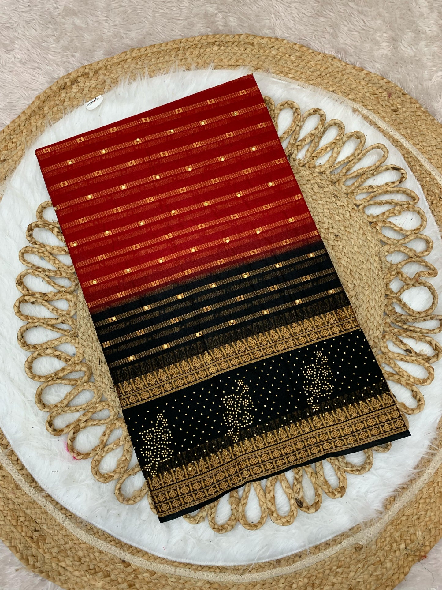 CT-NASHIBA SUTI COTTON SAREE WITH BEAUTIFUL PRINT WITH SIROSKI AND DIAMOND ALL OVER