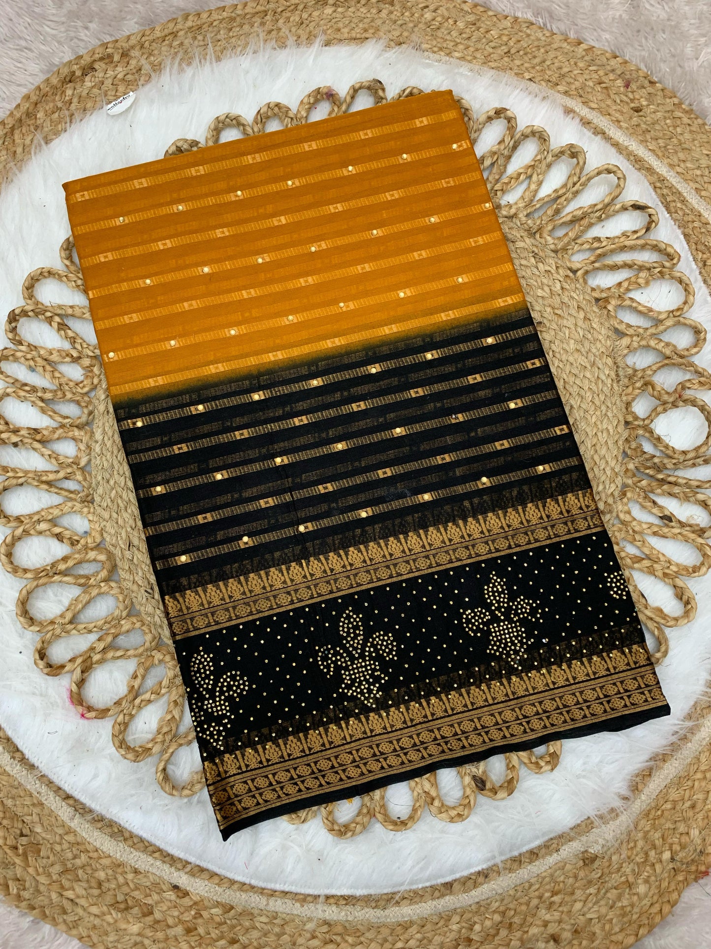 CT-NASHIBA SUTI COTTON SAREE WITH BEAUTIFUL PRINT WITH SIROSKI AND DIAMOND ALL OVER