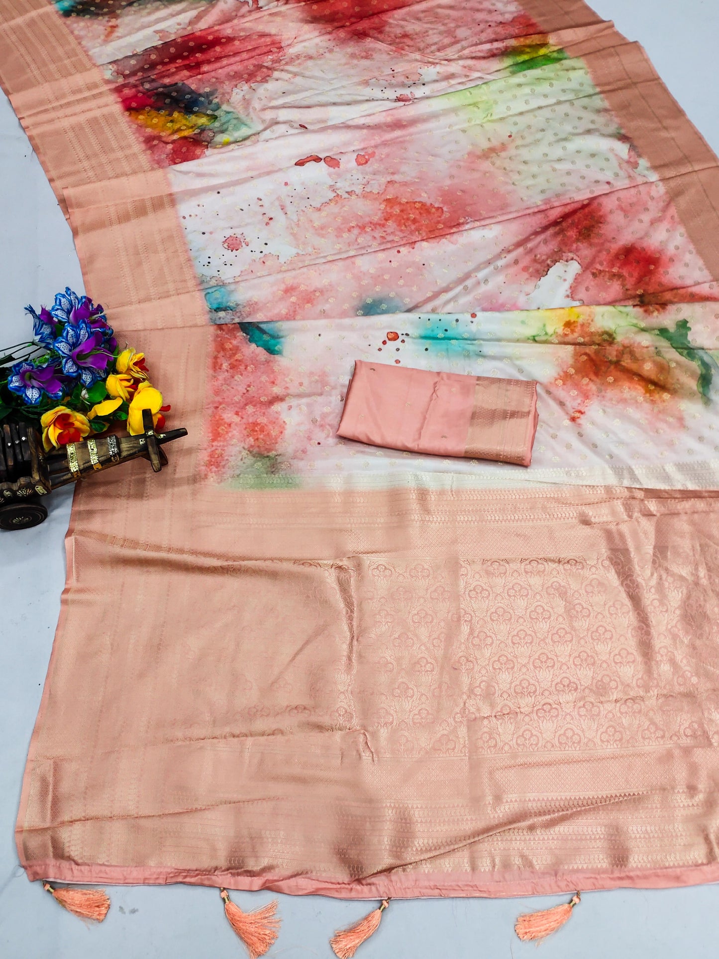 DP-BALAM PICHKARI Premium Softy Silk Saree with Colorful Digital Print and Tussels attached