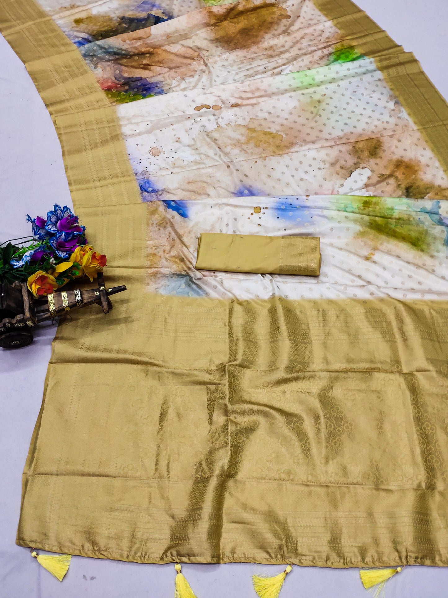 DP-BALAM PICHKARI Premium Softy Silk Saree with Colorful Digital Print and Tussels attached