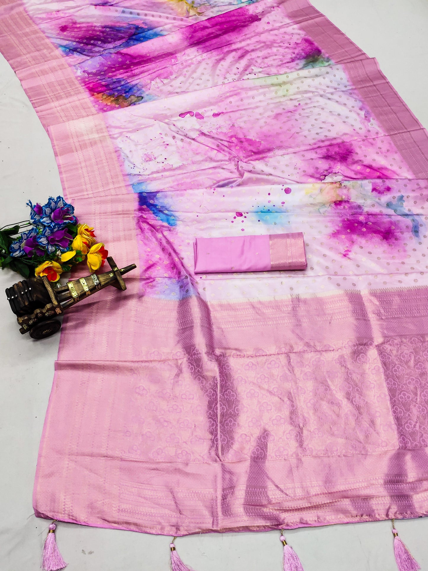 DP-BALAM PICHKARI Premium Softy Silk Saree with Colorful Digital Print and Tussels attached