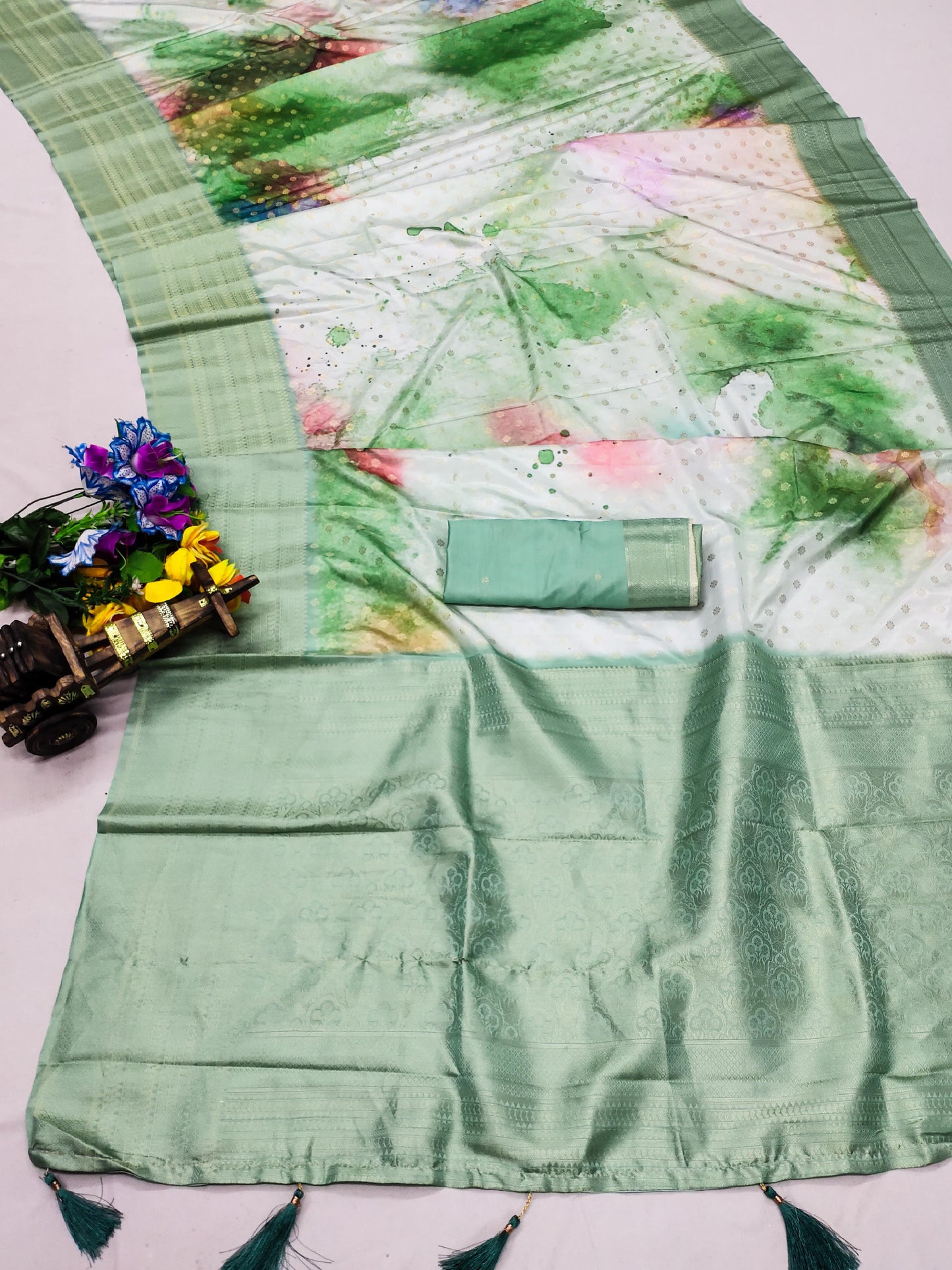 DP-BALAM PICHKARI Premium Softy Silk Saree with Colorful Digital Print and Tussels attached