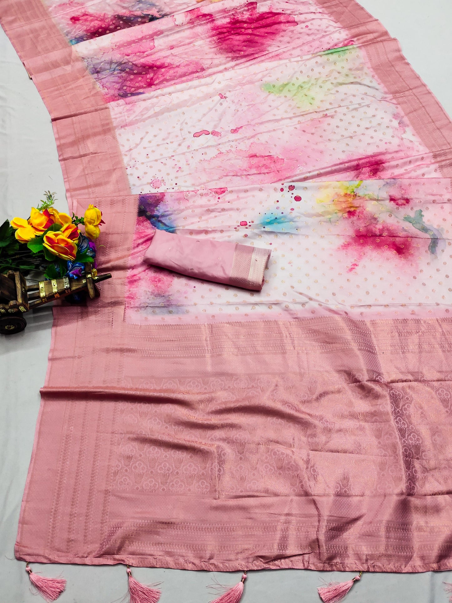 DP-BALAM PICHKARI Premium Softy Silk Saree with Colorful Digital Print and Tussels attached