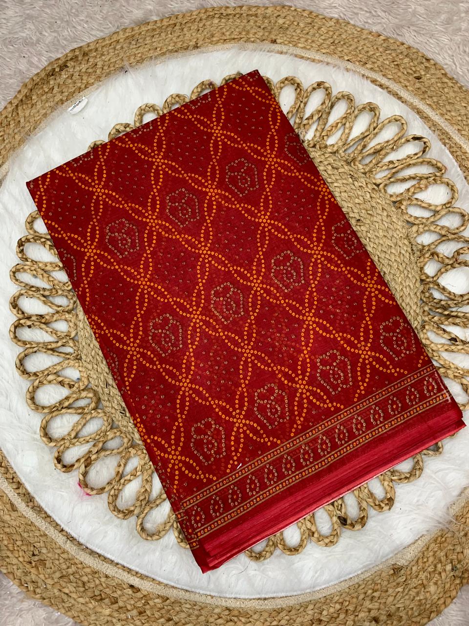 CT-RED GOLD CHUNRI PURE SUTI COTTON SAREE WITH BEAUTIFUL CHUNRI PRINTS