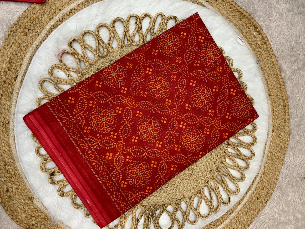 CT-RED GOLD CHUNRI PURE SUTI COTTON SAREE WITH BEAUTIFUL CHUNRI PRINTS