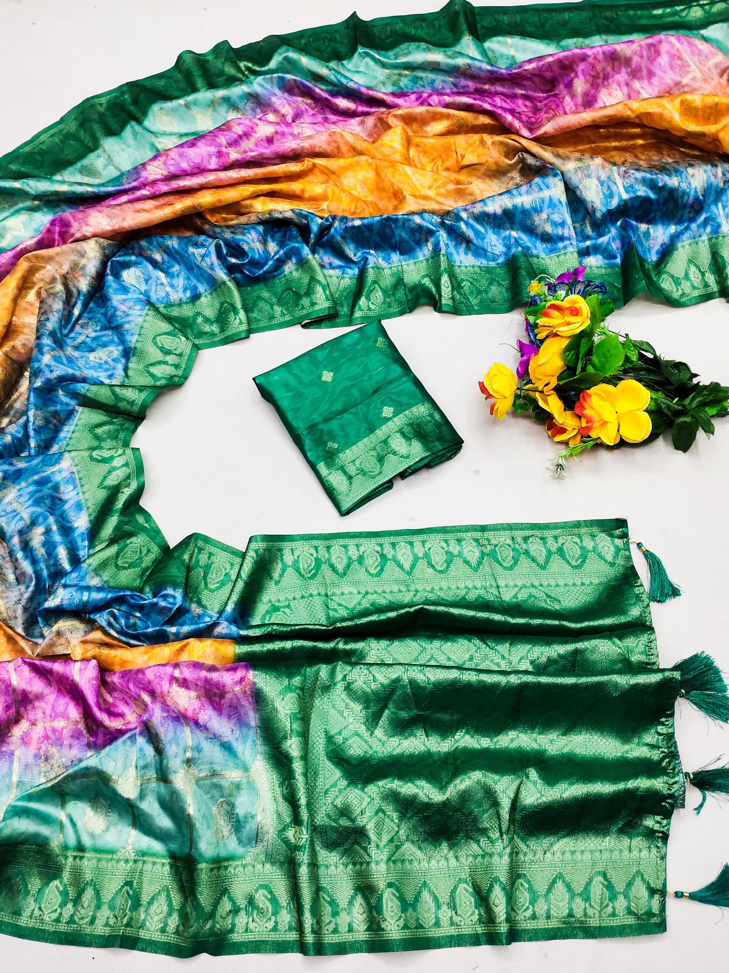 DP-Satrangi Premium Italian Crepe Silk Saree with Beautiful Digital Print and Tussels attached
