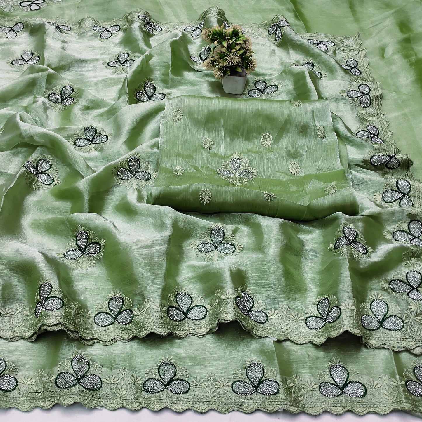 DF-GOLD-COIN BARBARY JIMMY CHO SAREE WITH BEAUTIFUL JAREE THREAD WORK WITH SIROSKI WORK WITH HEAVY BLOUSE