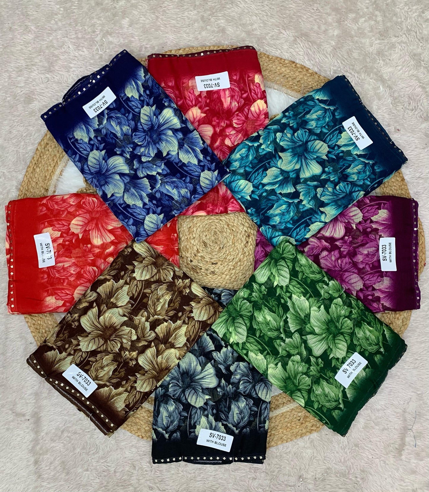 SV-7033 WEIGHTLESS SAREE WITH BEAUTIFUL PRINT WITH SEQUENCE BORDER