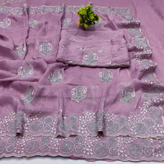 DF-MONIKA PREMIUM CRUNCHY SAREE WITH BEAUTIFUL EMBORIDERY AND SIROSKI WORK WITH HEAVY BLOUSE